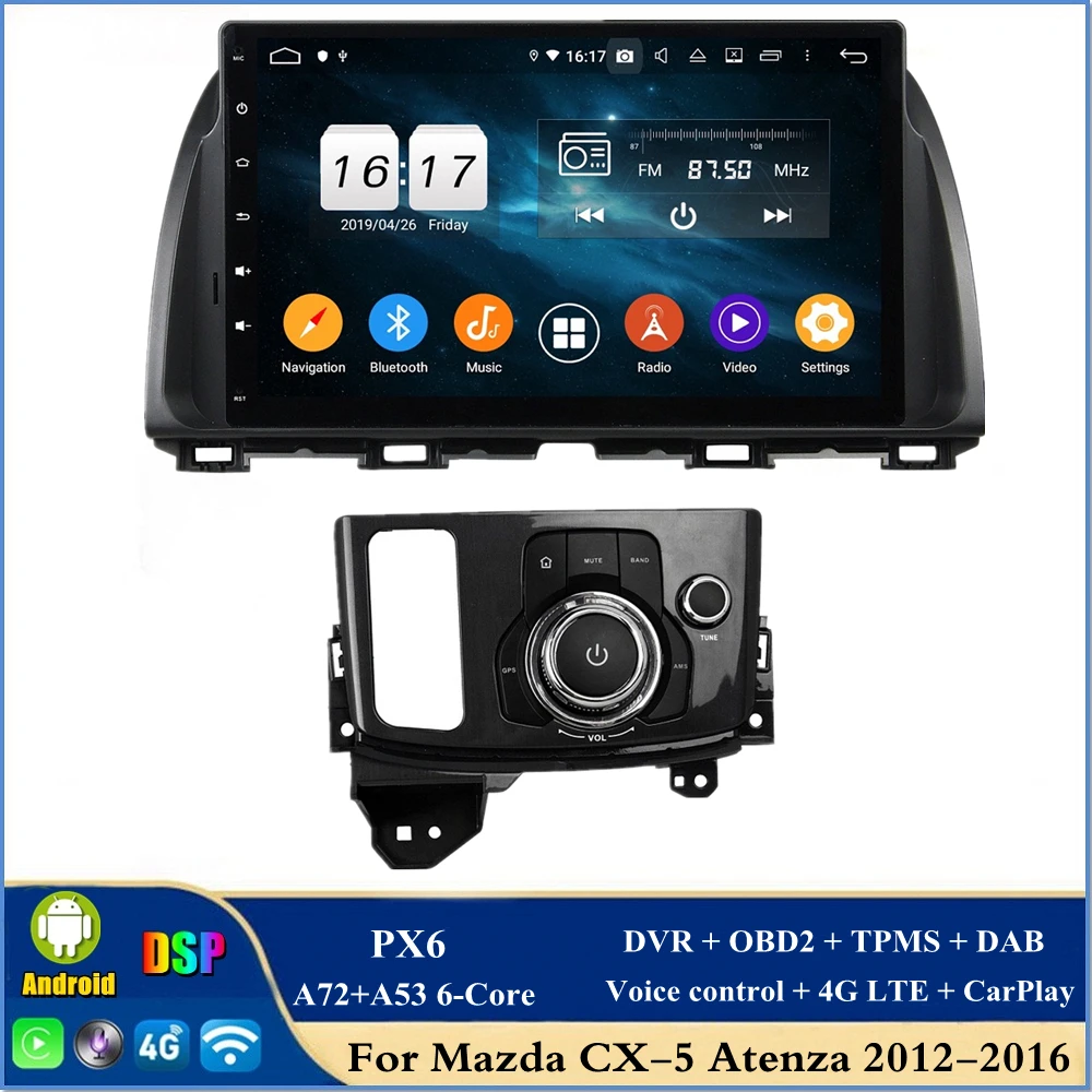 

Автомобильный DVD-плеер CarPlay и Android Auto PX6, 10,1 дюйма, Android 10, для Mazda CX-5 Atenza 2012-2016, GPS, Glonass, радио, Bluetooth, 5,0, Wi-Fi