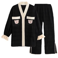 female sleepwear pajama set for women royal cotton nightgown 2pcs autumn winter pyjamas set lovely soft pj set
