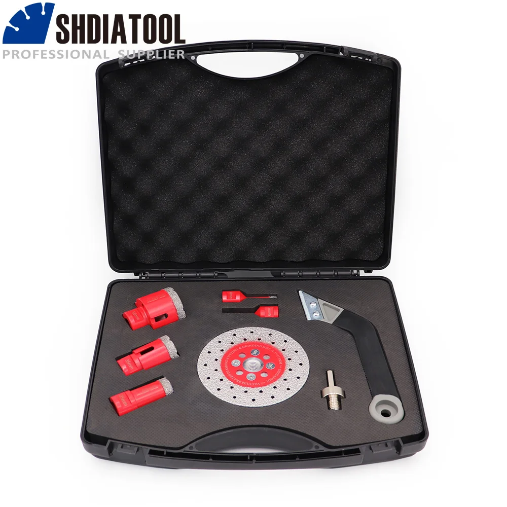 SHDIATOOL 1set Boxed Diamond Drill Core Bits Double Cutting Wheel Grinding Discs for Porcelain Tile M14 thread Hole Saw Cutter