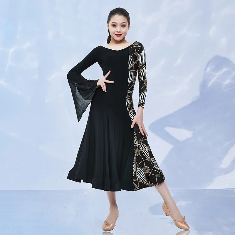 

Одежда для бальных танцев, детское платье с длинным рукавом для девочек, платье для бальных танцев с принтом в стиле ретро, костюм для выступления на вальсе, одежда для выпускного вечера DNV16524