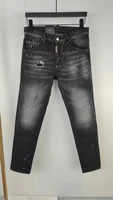 2022 new fashion trendy brand dsquared2 mens washed and worn ripped paint dot motorcycle jeans n9410