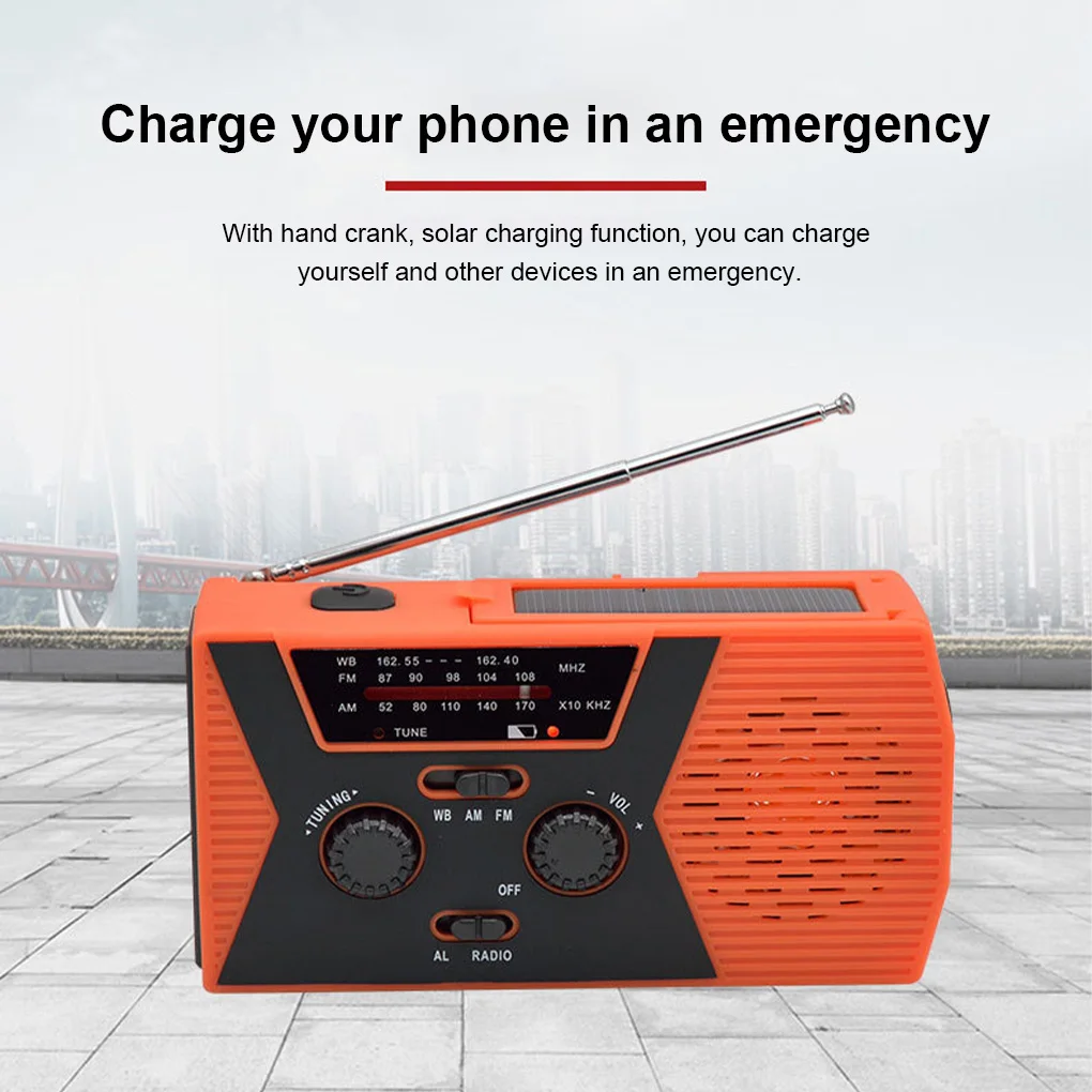 hand crank solar radio portable led flashlight lighting emergency multifunctional power bank phone charger with reading light free global shipping