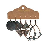 vintage bohemian style ethnic earrings antique bronze geometric pattern engraved earrings 3 piece set 2020 jewelry gift