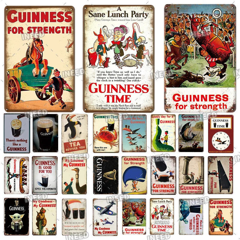 Vintage Metal Plate Guinness Beer Vintage Metal Signs Retro Plate Tin Sign Metal Plaque for Bar Pub Club Man Cave Wall Decor