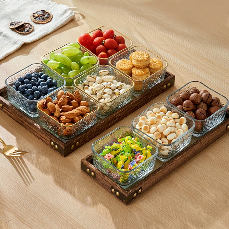

Solid Glass Wooden Tea Table Tray Coffee Snack Food Meals Chinese Tea Serving Tray Rectangular Fruit bowl Living Room