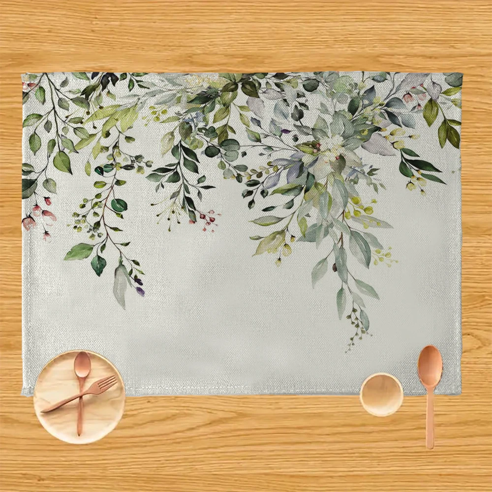 

Скандинавские маленькие свежие зеленые растения, льняные коврики с принтом для обеденного стола, кухонные коврики с алфавитом, 30X40 см, подставки, коврики для чашки, коврик для чашки