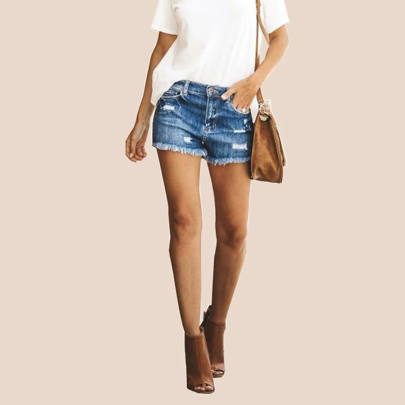 Высококачественные женские прямые шорты-трубы с джинсовым материалом открытой