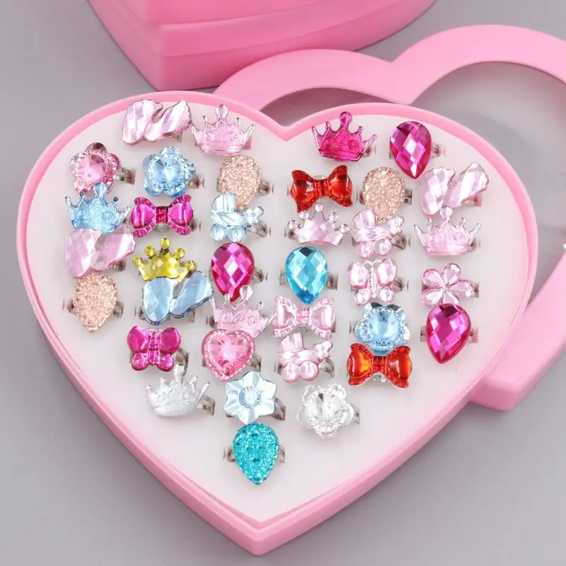 

10/12/24Pcs Girls Princess Acrylic Rhinestone Fancy Adjustable Rings Party Favors Kids Ring Accessories Beauty Fashion Toys