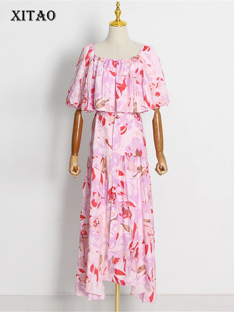 

XITAO Print Pattern Two Piece Set Pullover Small Fresh Top Elastic Waist Pleated Goddess Fan High Waist Skirt 2022 ZY7497