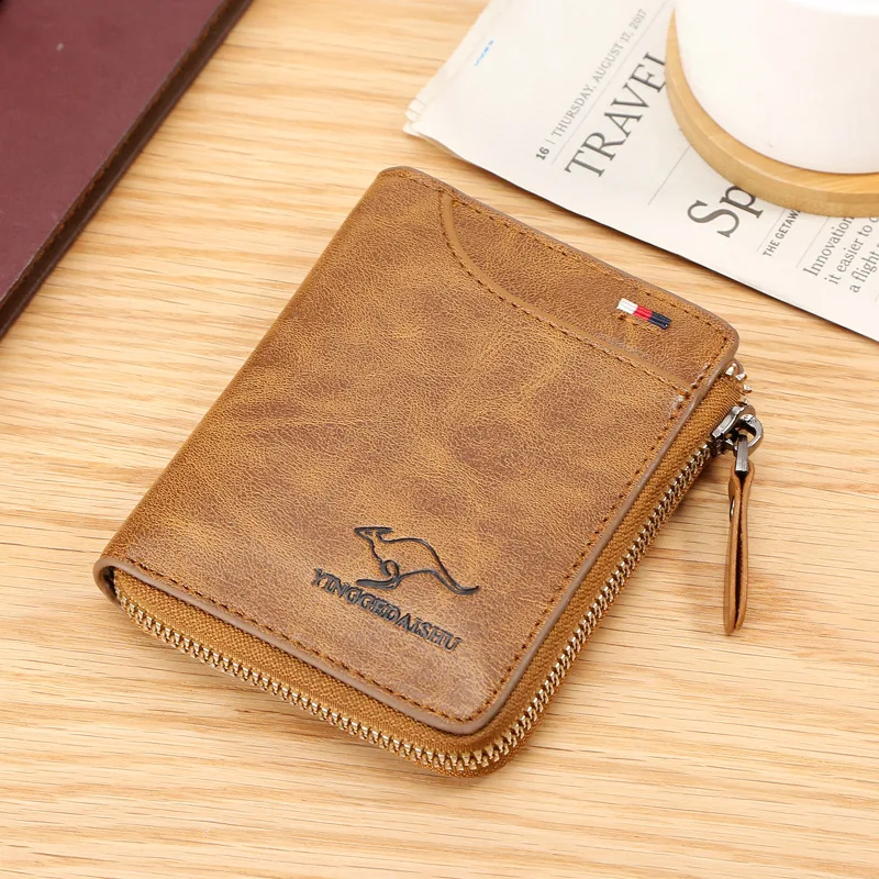 

RFID Blocking Vintage Business Kangaroo Credit Card Holder Case Anti-Theft Clutch Short Men's Leather Wallet Large Capacity