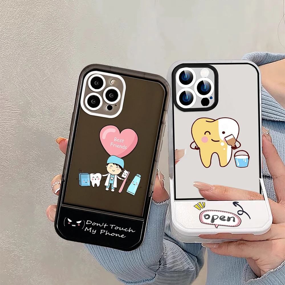 

Cute Dentist Stand Holder Case for iPhone 14ProMax 14Plus 13 12 11 Pro Max Luxury Transparent Cover Soft Silicone Carcasa