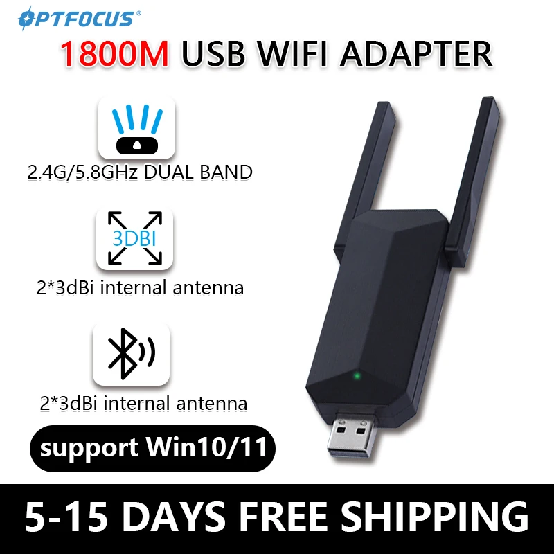 

OPTFOCUS USB Wifi6 adapter 1800mbps With Antena wi fi Dongle USB 3.0 Wifi Adaptador Para Win10 11 Network card For PC