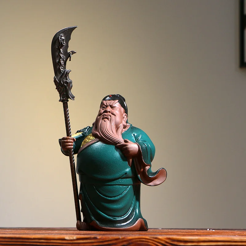 

Творческий фиолетовый песок Guan Gong керамический персонаж маленькие украшения Guan Yu Wu Бог богатства исследование чайный столик украшение для дома