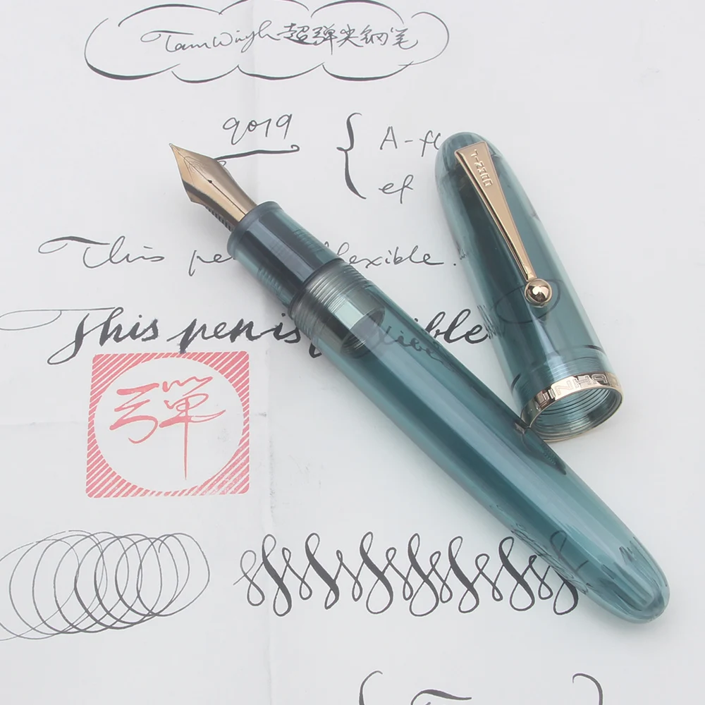 Фото Новая ручка-фонтан Jinhao 9019 Super Elastic Flex Nib, прозрачная, мягкая, гибкая, для скетчинга, с цветочным узором, круглая, готическая, мягкая для письма №5