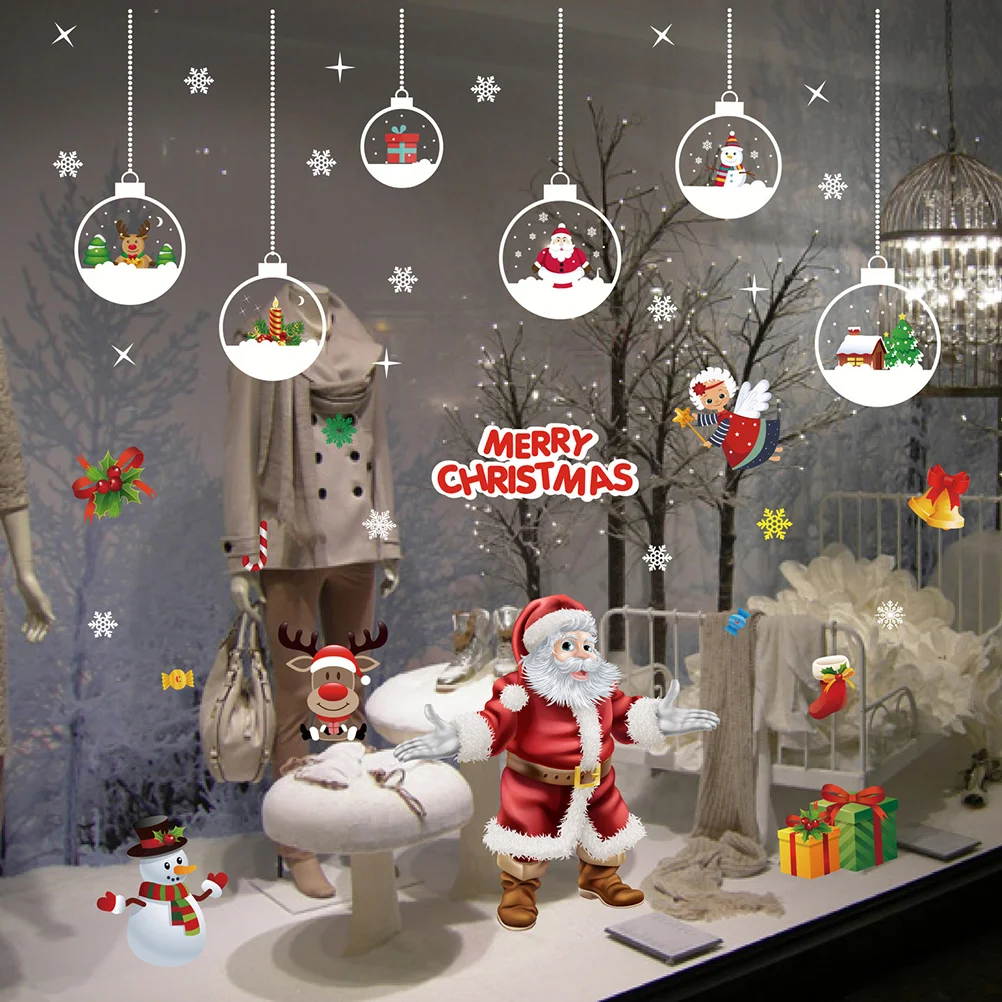 

1pc Christmas Static Cling Decoractive Santa Claus Glass Film Glass Decal for Store Coffee Shop Home