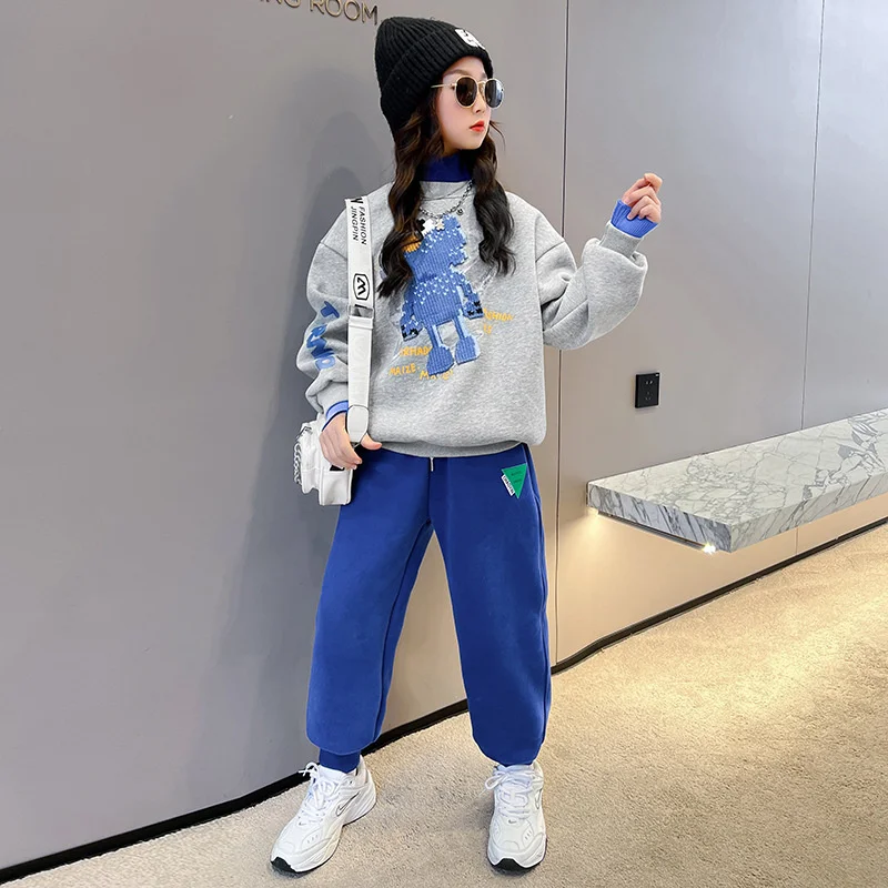 Girls /Boys Suit Sweatshirts +Pants Cotton 2Pcs/Sets 2022 Beauty Spring Autumn Thicken Teenager Warm Kid Outdoor Children Clothi