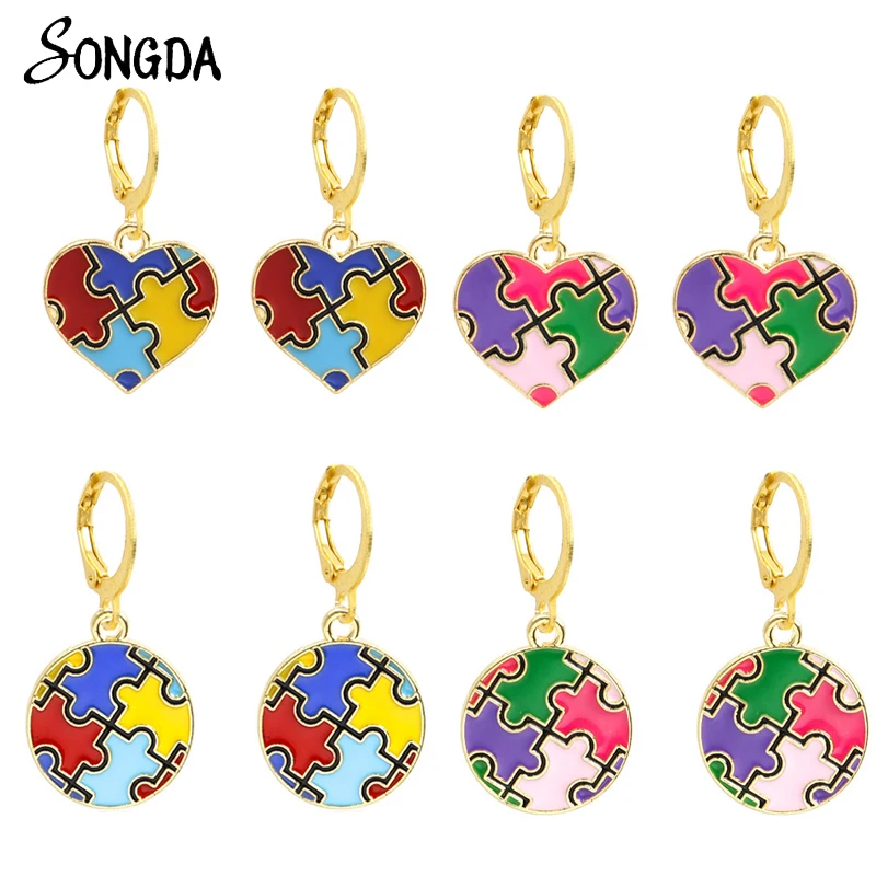 

Autism Awareness Puzzle Enamel Drop Earrings for Women Girl Gift Creative Funny Charms Pendant Dangle Earring Jewelry Wholesale