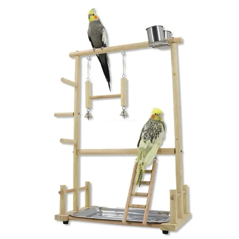 

Bird Swing Perch Parrots Gym Toy with Tray Feeding Cups for Small Size Birds Dropship