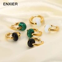 enxier 316l stainless steel gold color hoop earrings for women fashion classic double layer colorful stone earring jewelry