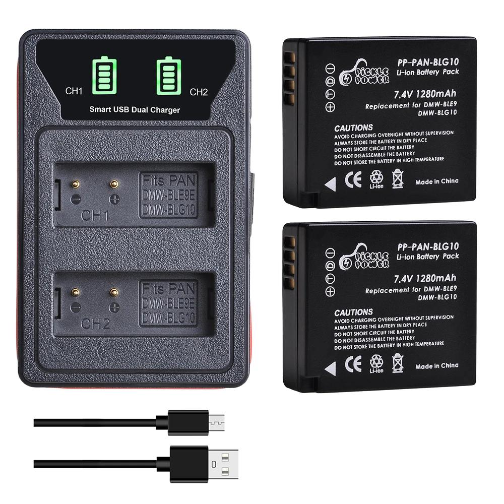 2 шт., аккумуляторы 1280 мАч и двойное зарядное устройство USB для Panasonic LUMIX GF5 GF6 GX7 LX100 GX80 GX85 ZS100