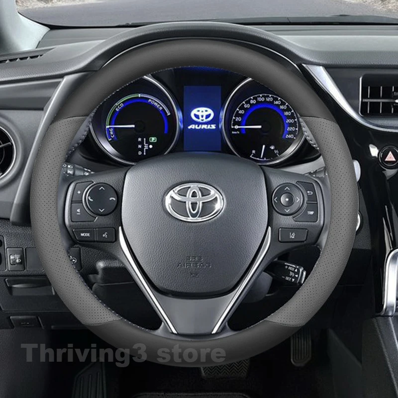 Фото Кожаный чехол на руль автомобиля для Toyota Auris Hybrid Touring Sport 2013-2018, аксессуары для руля Toyota Auris №4