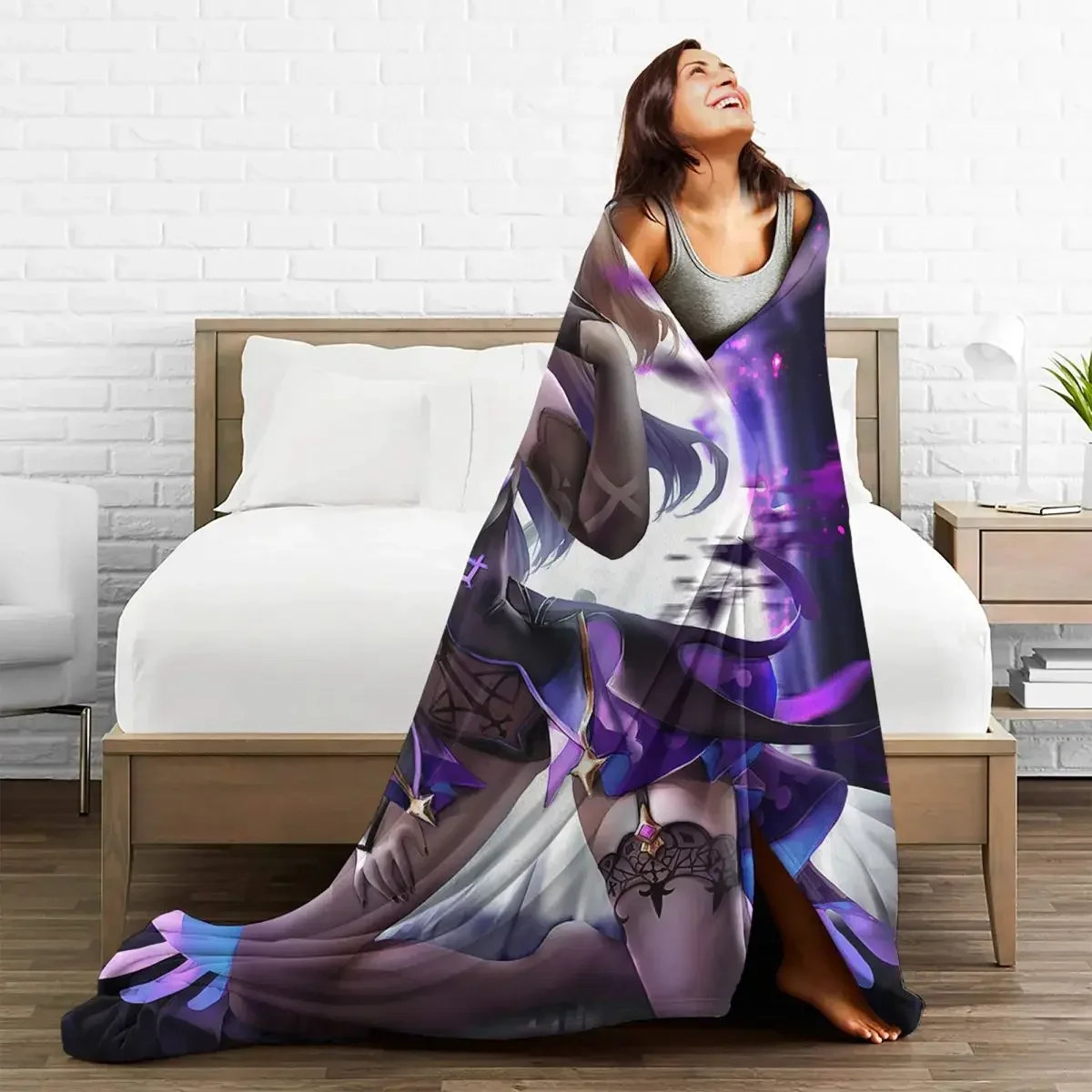 Сексуальное фланелевое одеяло фишл Genshin Impact аниме одеяла для кровати спальни