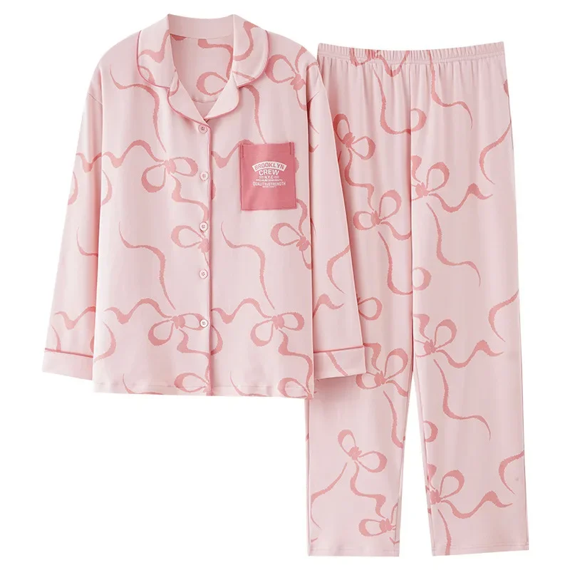 Женская осенне-зимняя вязаная хлопковая одежда для сна с длинными рукавами