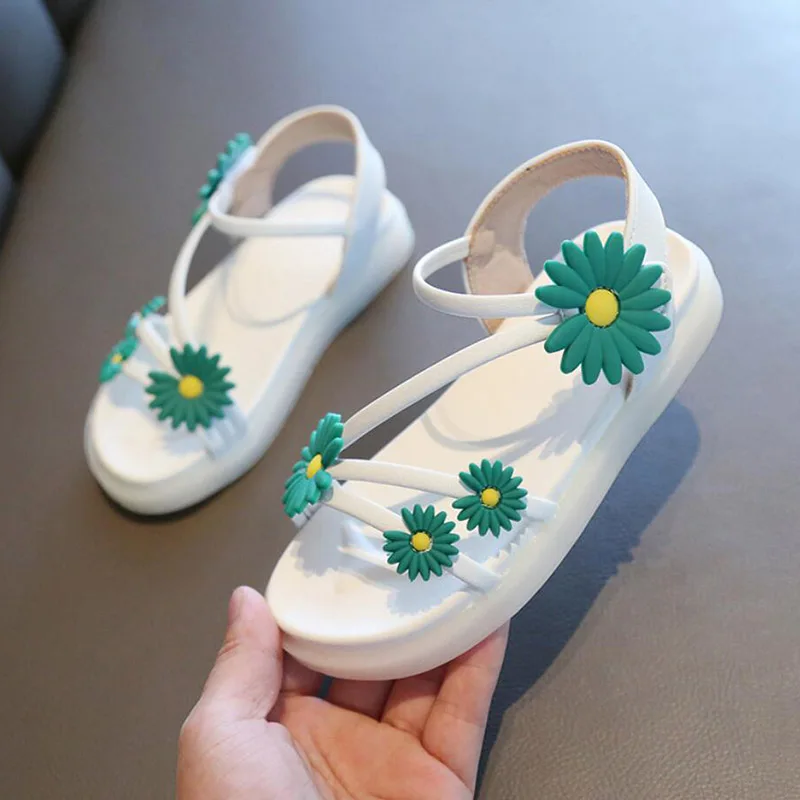 

Сандалии кожаные с цветочным принтом для девочек-подростков, школьные спортивные пляжные босоножки принцессы, летняя обувь от 6 до 14 лет