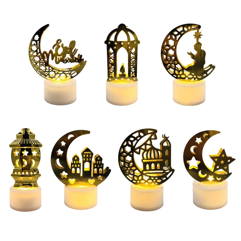 

Eid Mubarak Light Led Candles Lamp Moon Star Castle Decorative Lights for Islam Muslim Event Party Decoration Tealight Gift