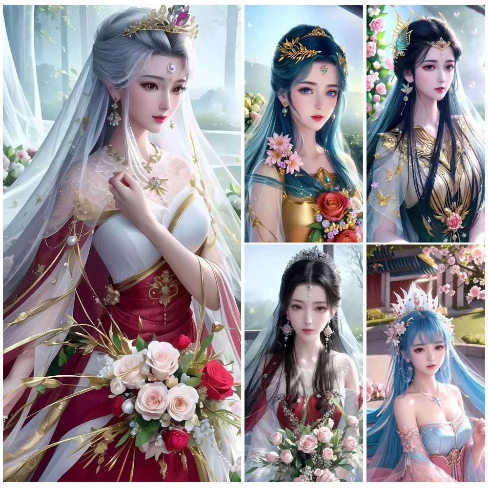 

Алмазная живопись 5D «сделай сам», картина с полными квадратными/круглыми стразами, с красивой девушкой и цветком, вышивка крестиком, домашний декор J3456