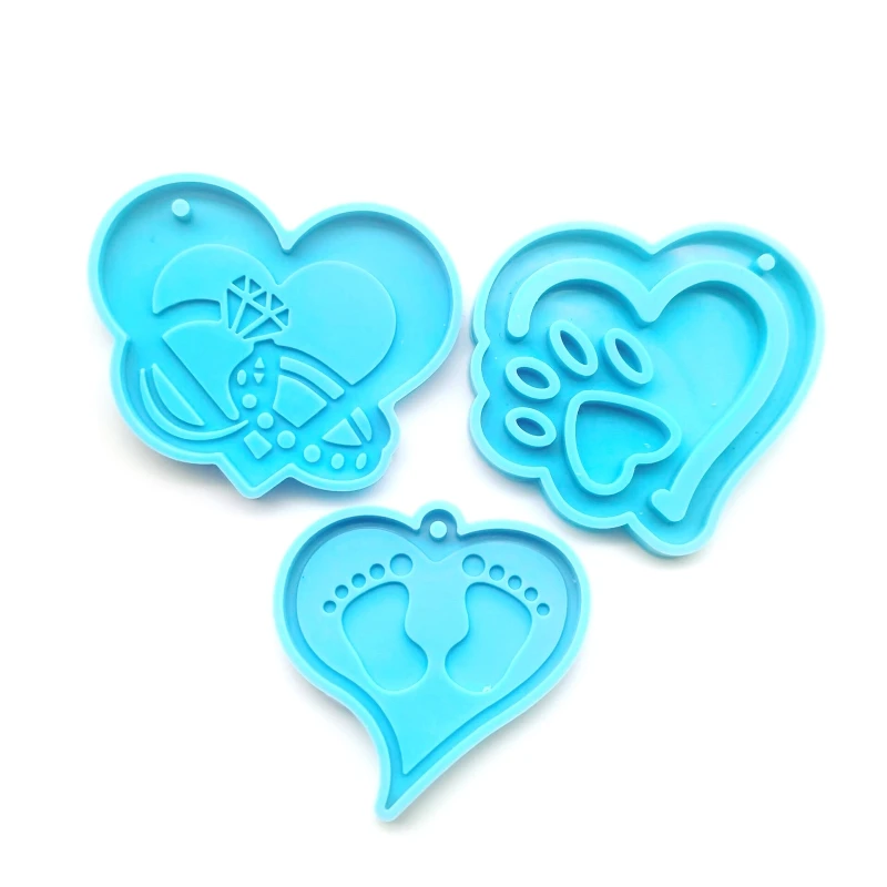 

3 Pcs Love Heart Keychain Decorative Silicone Mould Love Dog Paw Footprint Diamond DIY Resin Epoxy Crystal Mould