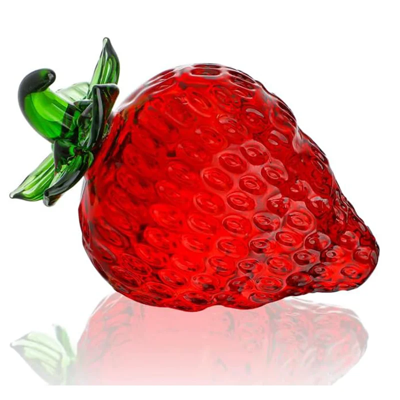 

H&D Red Strawberry Figurine Crystal Fruit Collectible Figurines Art Glass Miniature Ornament Paperweight Glass Home Decor