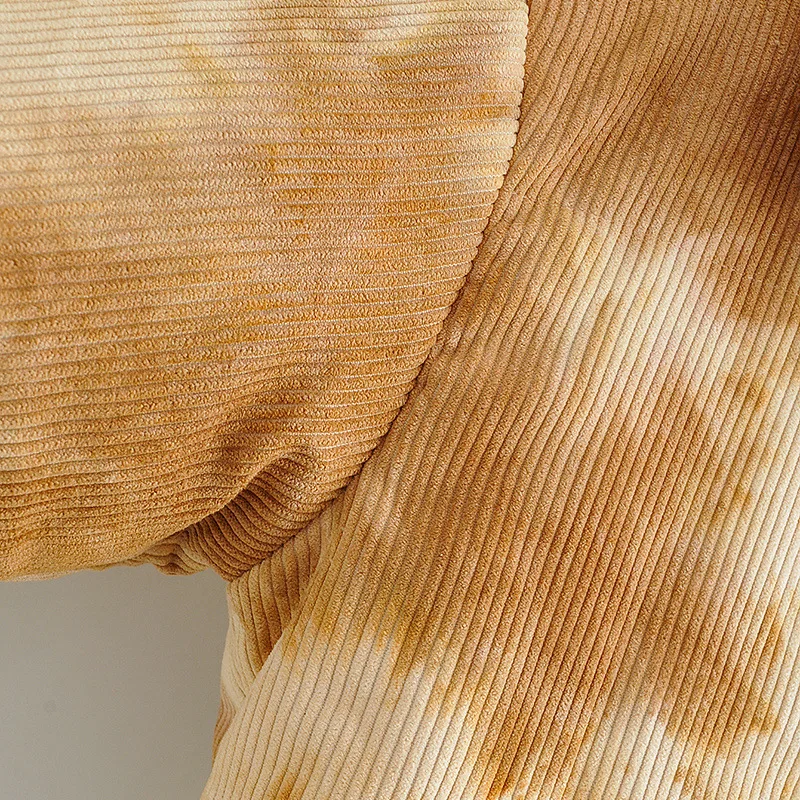 2022 Women's New Color Lapel Solid Color Tie-Dye Thickening Warm Fashion Casual Cotton Coat