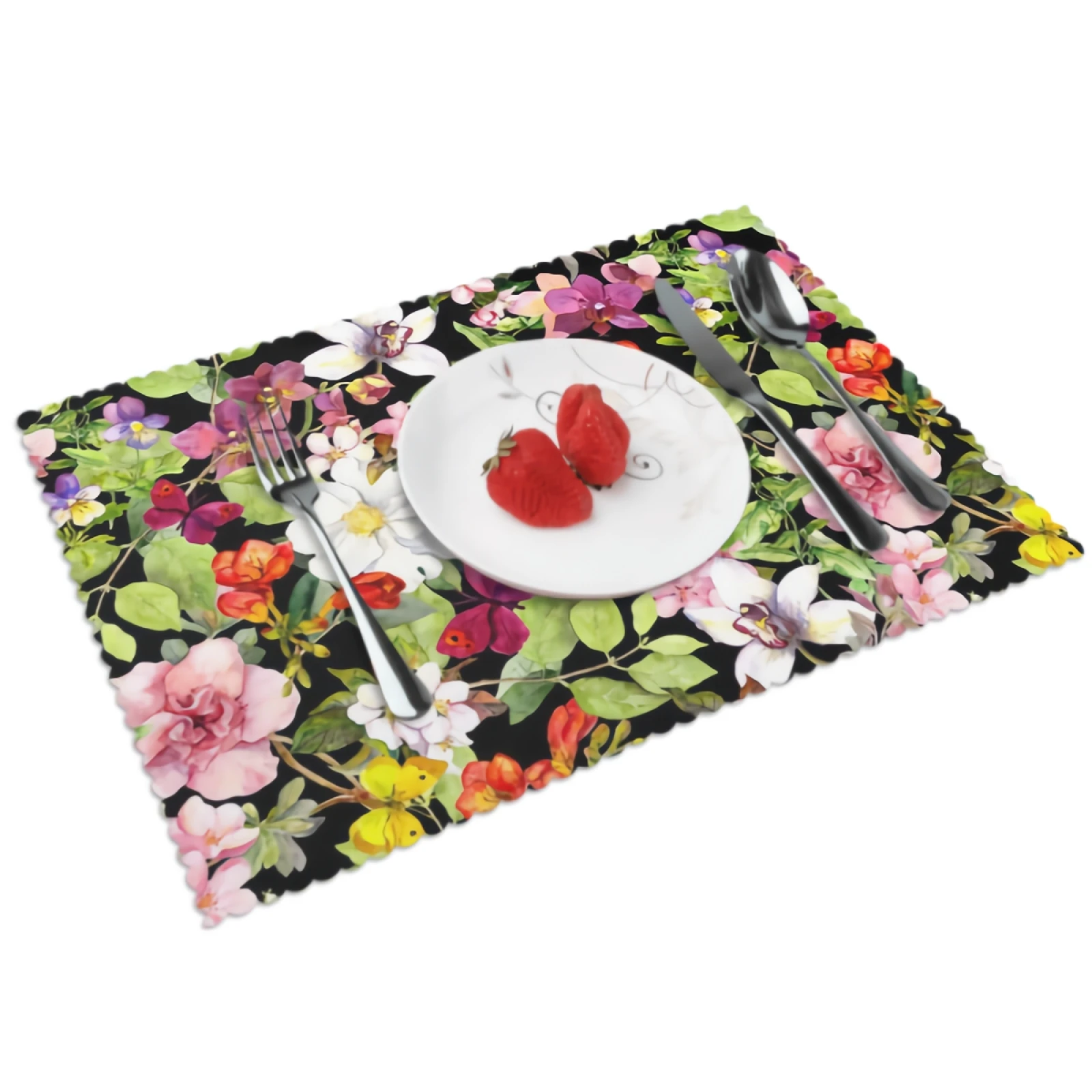 

Watercolor Floral Placemats Spring Beautiful Colorful Flower Placemat Set of 4 Heat-Resisting Non Slip Table Mats