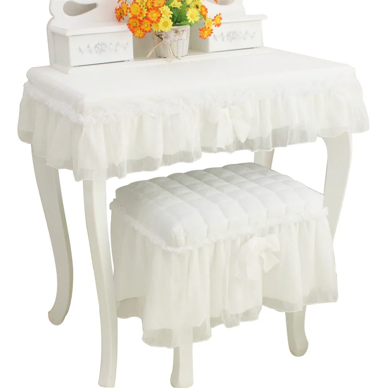 

pure white lace princess style dressing table cloth decorative quilted tablecloth make up bench cover