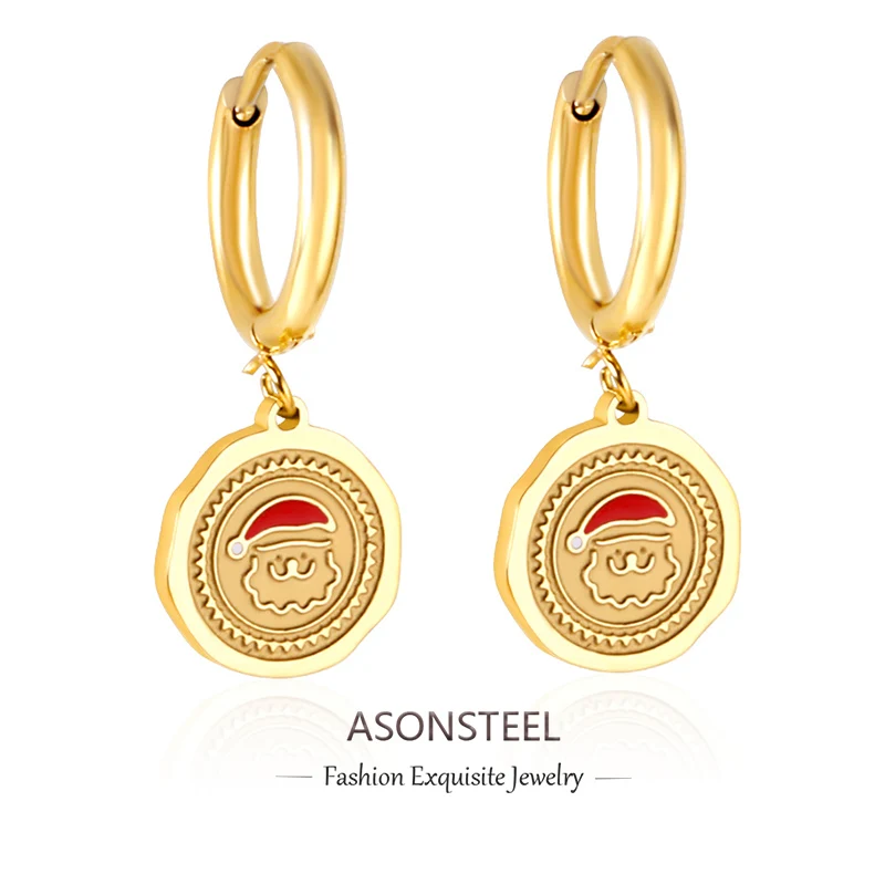 ASONSTEEL 2024 модная Рождественская елка Санта Клаус кольца серьги-гвоздики из