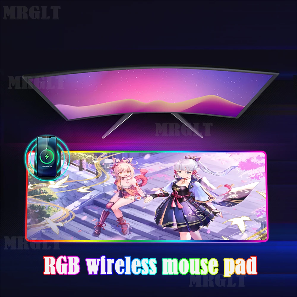 

Genshin Impact RGB беспроводной зарядный коврик для мыши Kamisato Ayaka аниме tablemat большой xxl 500x100 0 мм светодиодный светящийся кавайный декоративный