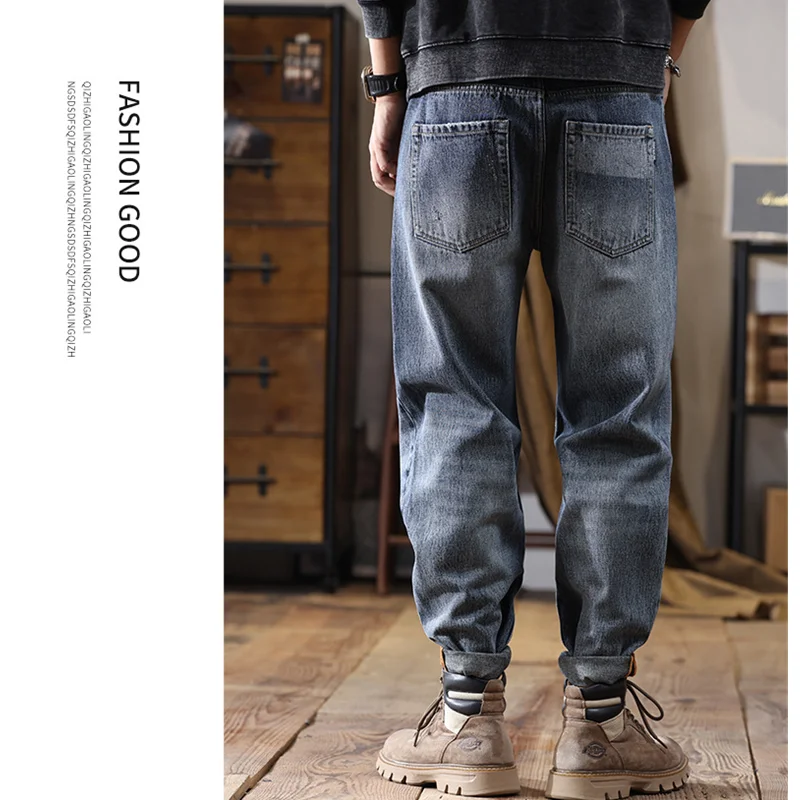 Men Clothing 2022 Autumn and Winter Straight Cylinder Large Loose Cylinder Jeans Vintage Comfortable Blue Harun Trousers Female