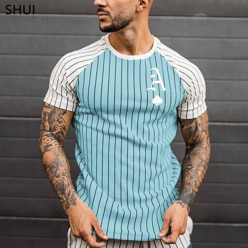 

2022 Summer Men's T-shirt Summer Men's Street Style Round Neck Shirt Fashion Poker Print Short Sleeve Zebra Stripe Printed Top