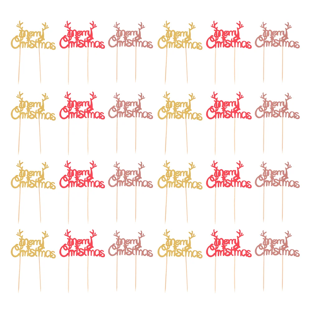 

24pcs Christmas Cupcake Toppers Green Golden Cupcake Topper Holiday Cupcake Picks Christmas Letter Cake Picks