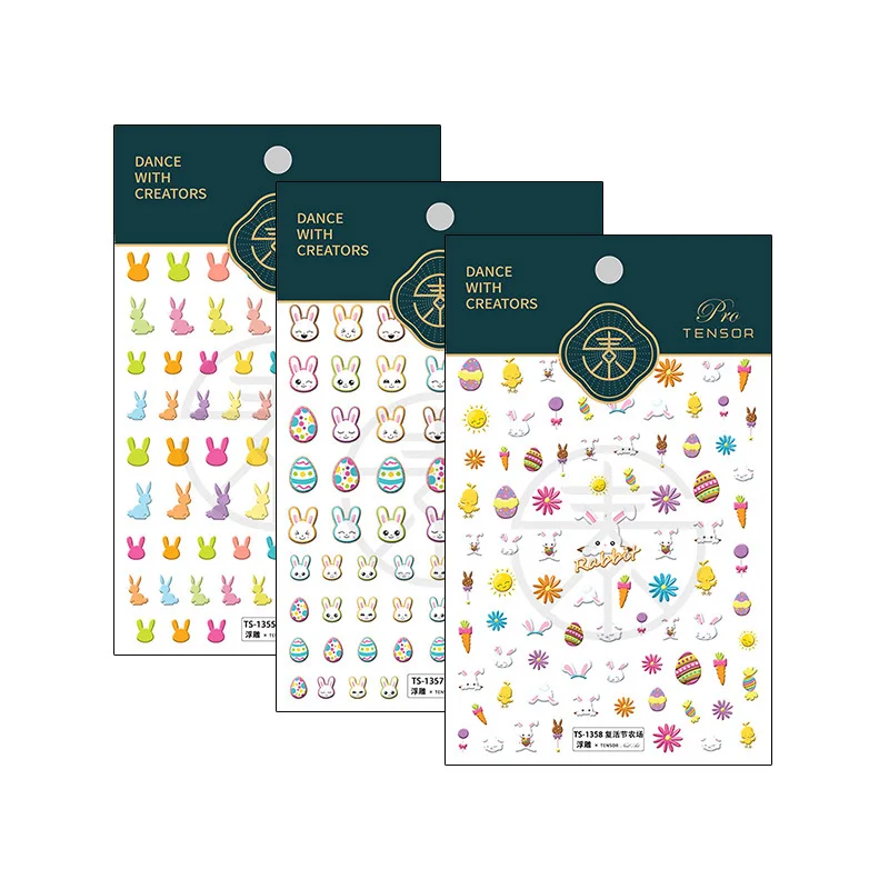 

Japanese Style Kawaii Stickers for Nails Cute Rabbit 3D Embossed Nails Decorative Decals Manicure DIY Adhesive Cartoon Tattoos