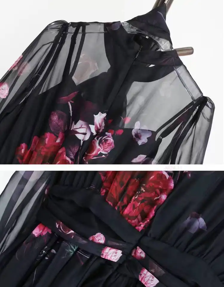 Платье с шарфом и воротником длинным рукавом высокой талией трехмерное