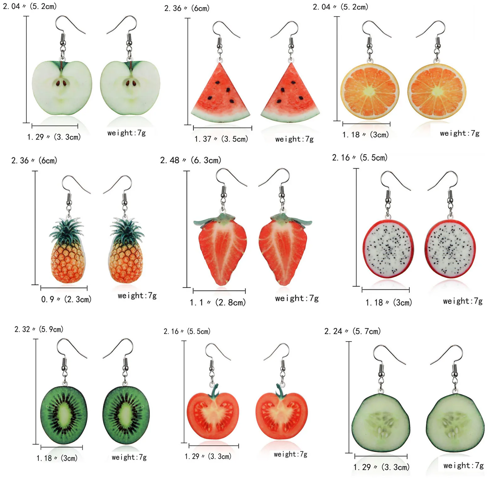 

9Pcs Earrings Sets Strawberry Orange Fruit for Women Drop Dangle Earrings,Boho Statement Dangling Watermelon Peach Earrings