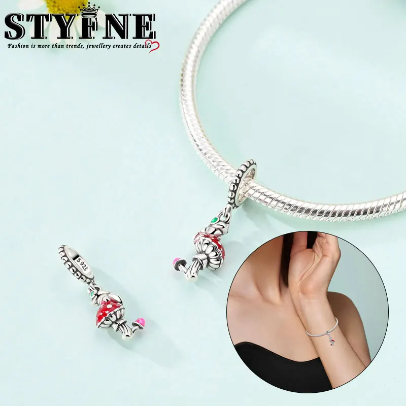 Очаровательные бусины из стерлингового серебра 925 пробы с лягушкой и грибами