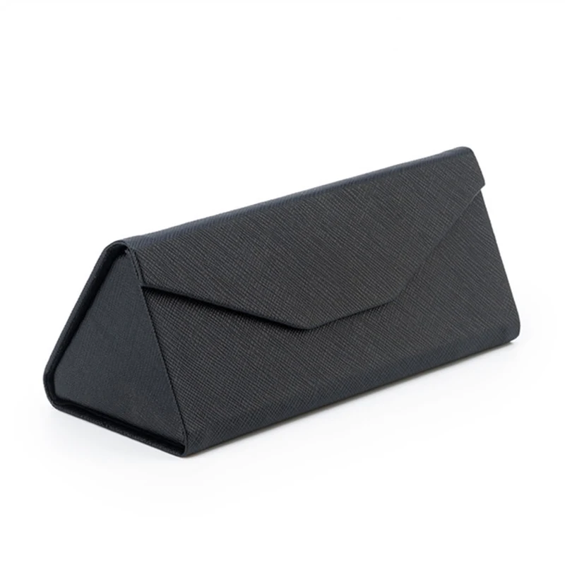 

1PC Hot Triangle Glasses Box Candy Solid Color Folding PU Waterproof Strong Magnet Eyewear Case Portable Protective Organizer