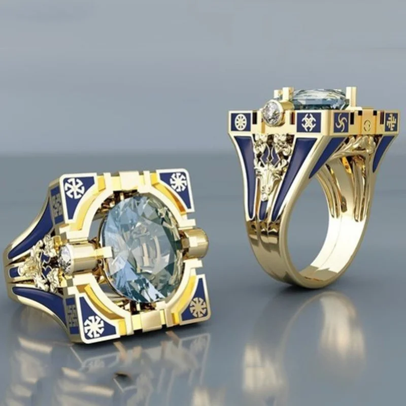 

Vintage Geometric Square Gold Color Finger Men Ring Punk Classic Filled Round Zircon Stone Rings for Women Ethnic Indian Jewelry