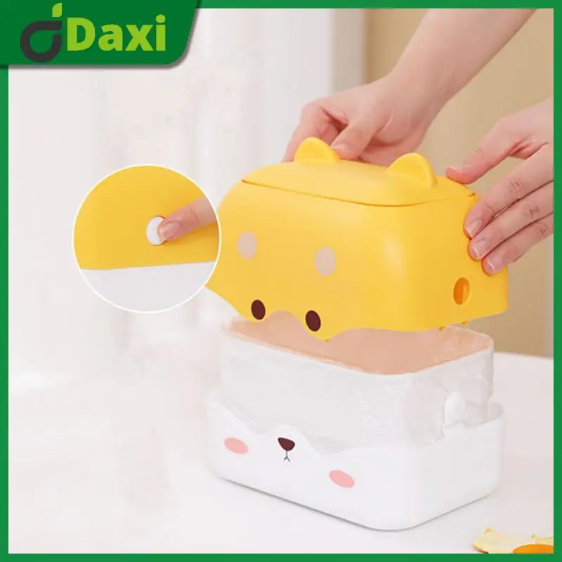 

Office Desktop Tissue Box Press Type Trash Bin Cartoon Cute Appearance Garbage Basket Household Cleaning Tools With Cover Pp