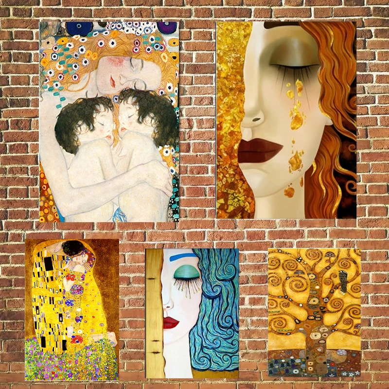 

Художественные скандинавские постеры и искусство Gustav Klimt Twins Baby Sleep In Mom's Arms для гостиной