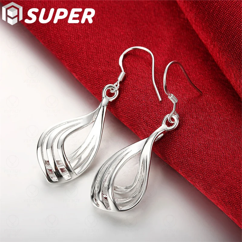 

925 Sterling Silver Third line Water Drops Earrings For Woman Best Gift Wedding Engagement Party Jewelry