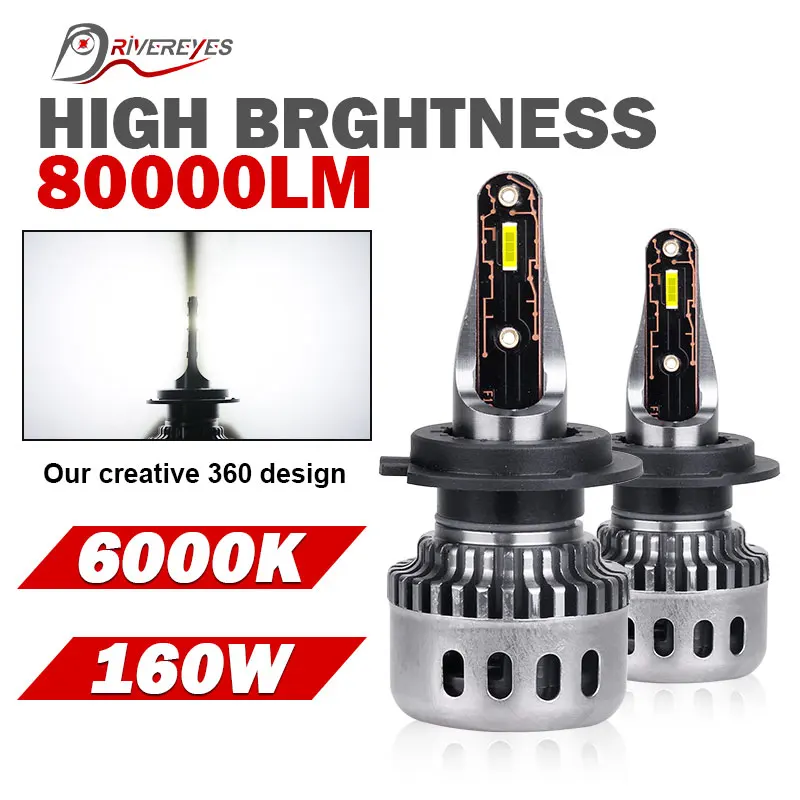 

160W H7 LED Car Headlight Bulbs Canbus Turbo 80000LM H4 H1 HB3 9005 HB4 9006 H8 H11 Yellow Blue Auto Lights For Vehicle Fog Lamp